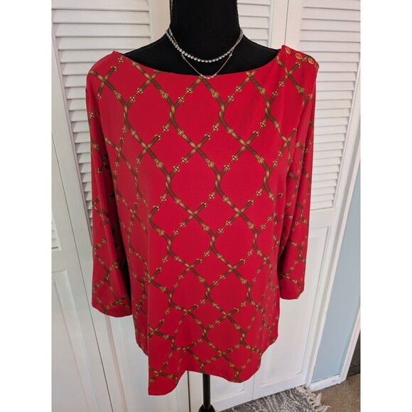 Charter Club Tops - Charter Club Top Womens XL Red Brown Belts Bridle Stretch 3/4 Slve Casual Horse